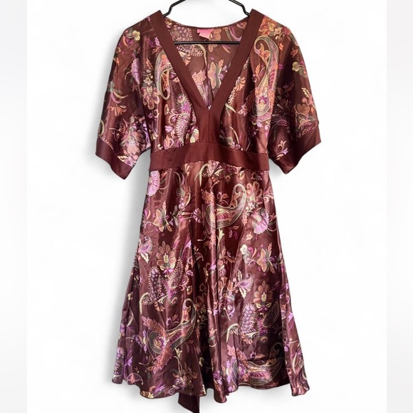 She's Cool Brown and Purple Paisley Slip Dress - Picture 1 of 6